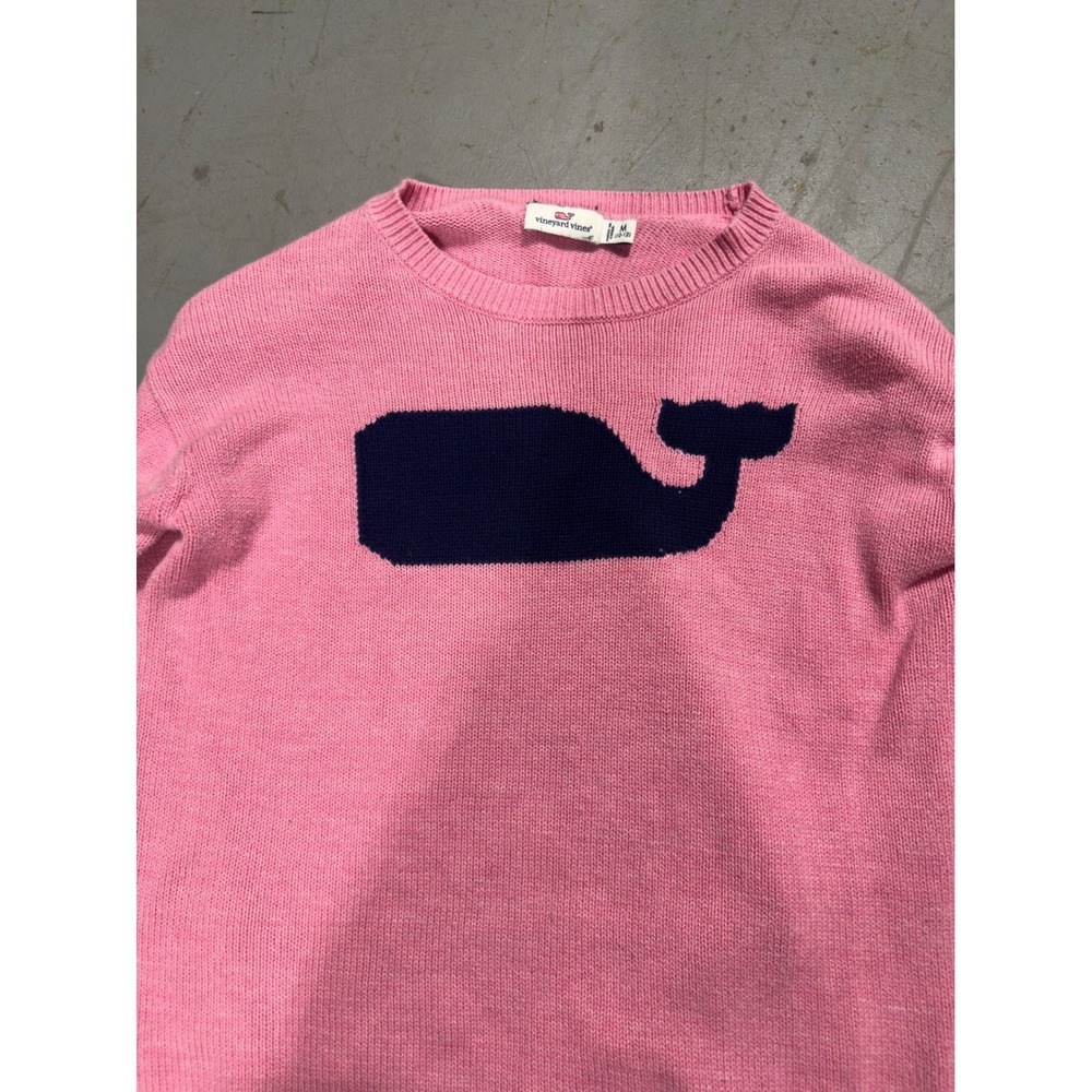 Vineyard Vines Girls Pink Whale Logo Knit Sweater Crew Neck Size M 10-12